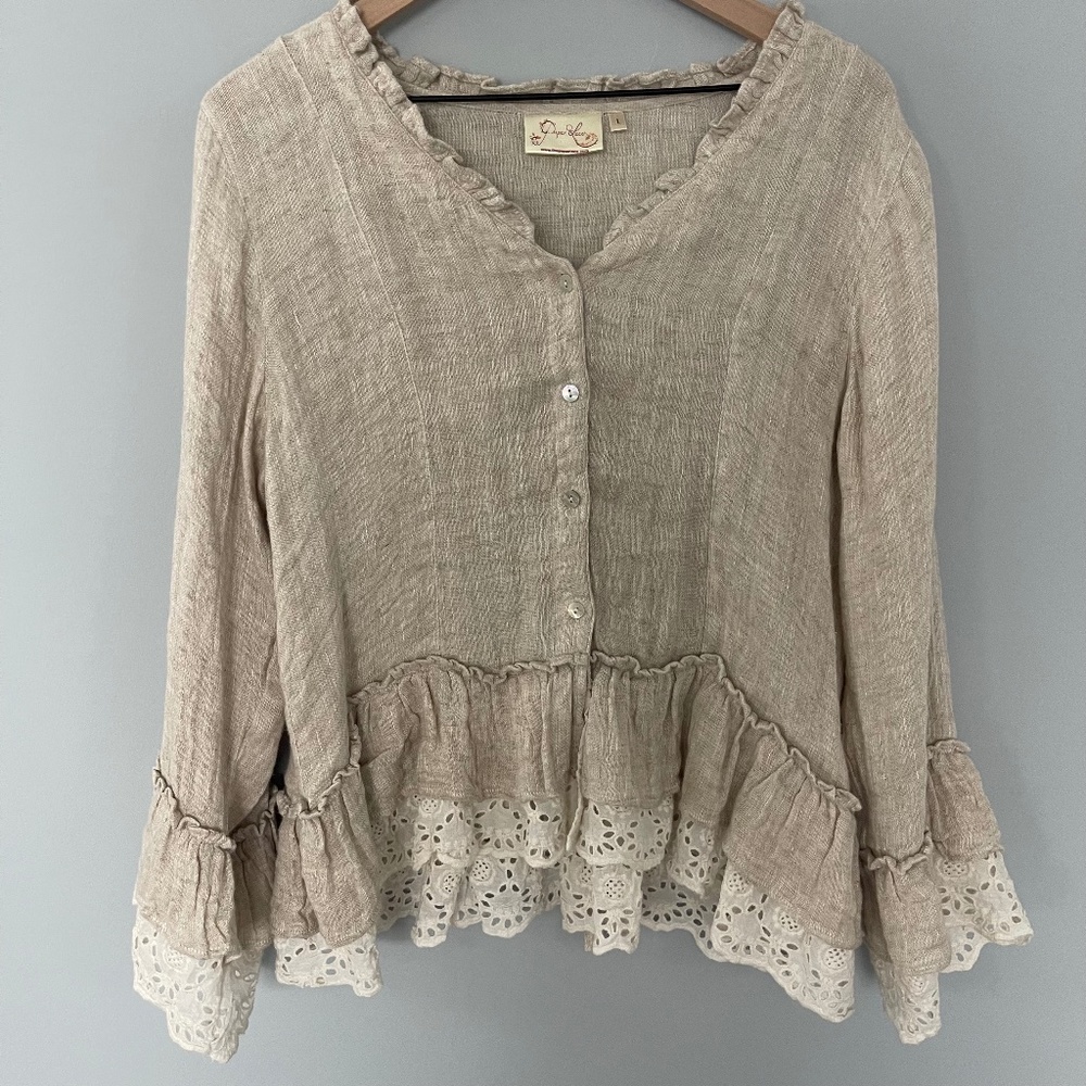 linen vintage boho top size large